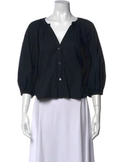 Pre-owned Staud V-neck Three-quarter Sleeve Blouse In Black