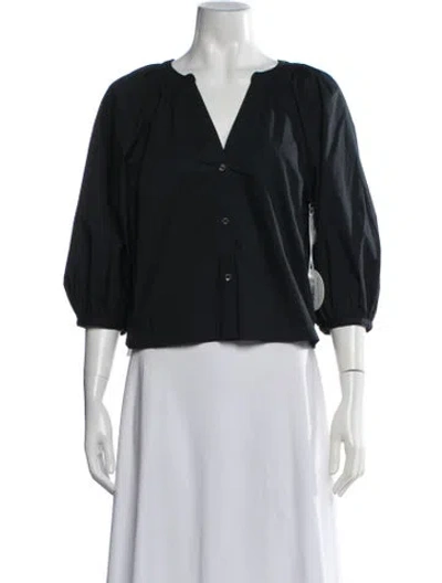Pre-owned Staud V-neck Three-quarter Sleeve Blouse In Black