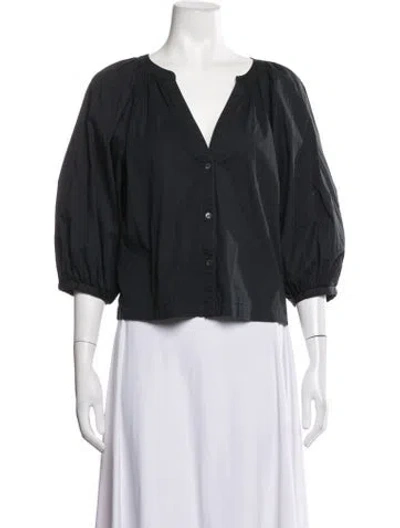Pre-owned Staud V-neck Three-quarter Sleeve Blouse In Black