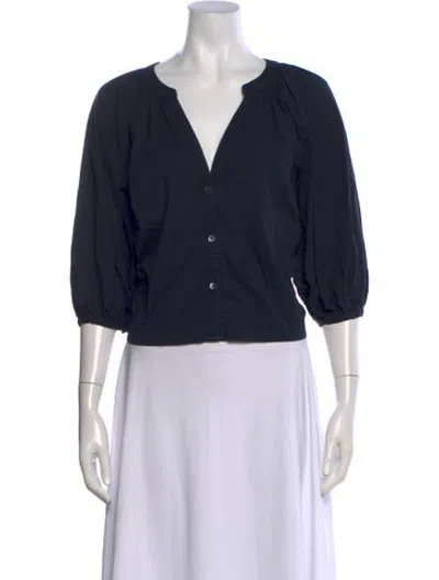 Pre-owned Staud V-neck Three-quarter Sleeve Blouse In Black