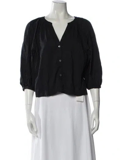 Pre-owned Staud V-neck Three-quarter Sleeve Blouse In Blue