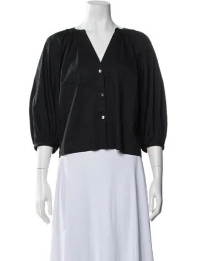 Pre-owned Staud V-neck Three-quarter Sleeve Blouse In Blue