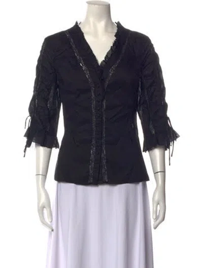 Pre-owned Staud V-neck Three-quarter Sleeve Blouse In Blue