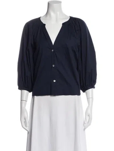 Pre-owned Staud V-neck Three-quarter Sleeve Blouse In Burgundy