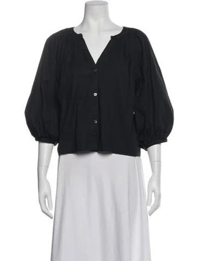 Pre-owned Staud V-neck Three-quarter Sleeve Blouse In Gray