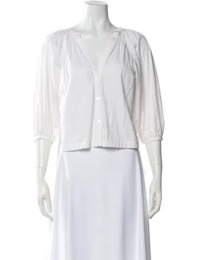 Pre-owned Staud V-neck Three-quarter Sleeve Blouse In Neutral