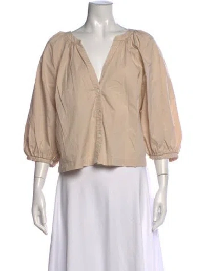 Pre-owned Staud V-neck Three-quarter Sleeve Blouse In Neutral