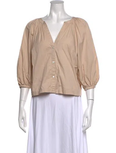 Pre-owned Staud V-neck Three-quarter Sleeve Blouse In Neutrals