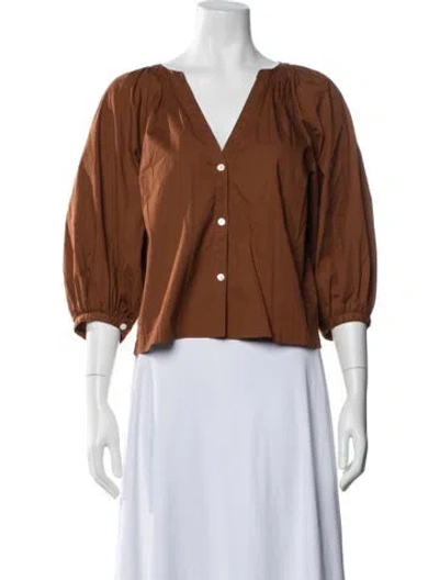 Pre-owned Staud V-neck Three-quarter Sleeve Blouse In Orange