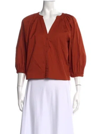 Pre-owned Staud V-neck Three-quarter Sleeve Blouse In Orange