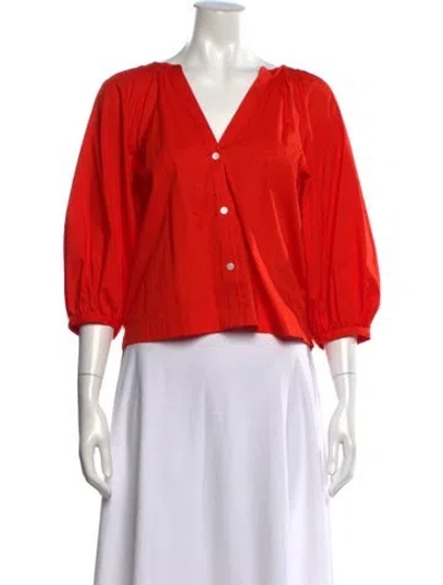 Pre-owned Staud V-neck Three-quarter Sleeve Blouse In Orange