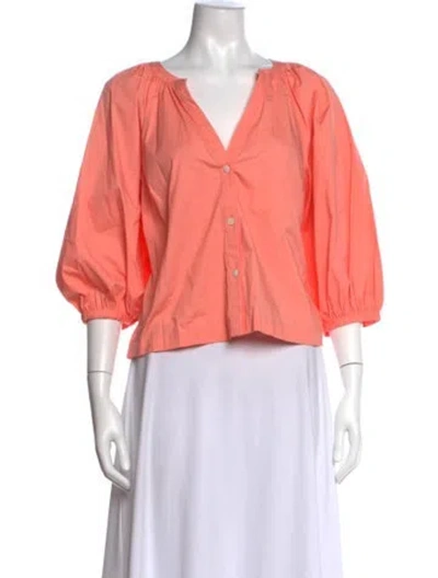 Pre-owned Staud V-neck Three-quarter Sleeve Blouse In Orange