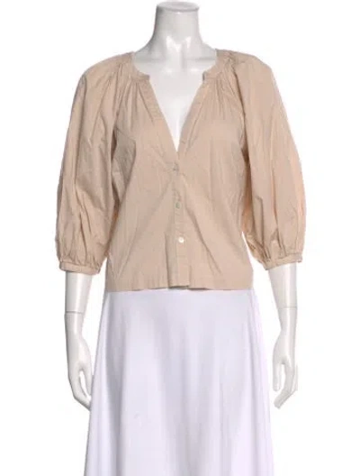 Pre-owned Staud V-neck Three-quarter Sleeve Blouse In Pink