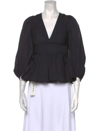 Pre-owned Staud V-neck Three-quarter Sleeve Blouse W/ Tags In Black