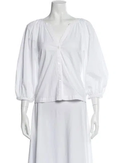 Pre-owned Staud V-neck Three-quarter Sleeve Blouse In White