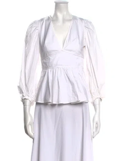 Pre-owned Staud V-neck Three-quarter Sleeve Blouse In White