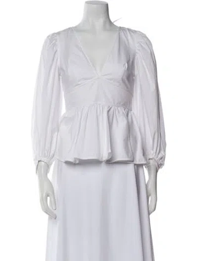 Pre-owned Staud V-neck Three-quarter Sleeve Blouse In White