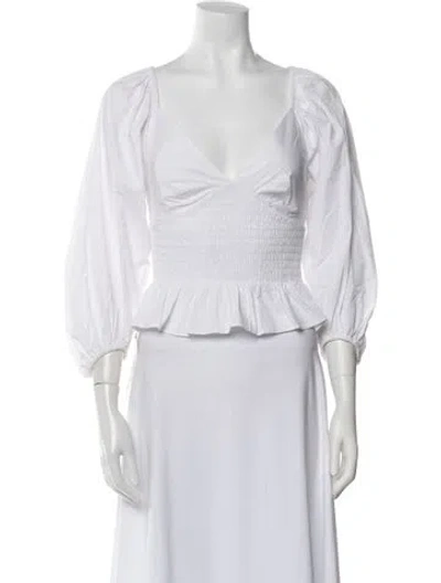 Pre-owned Staud V-neck Three-quarter Sleeve Blouse In White