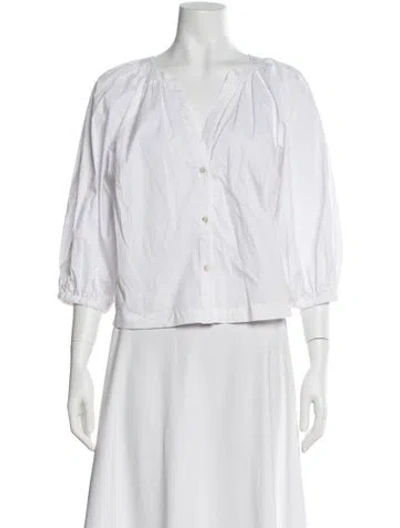 Pre-owned Staud V-neck Three-quarter Sleeve Blouse In White