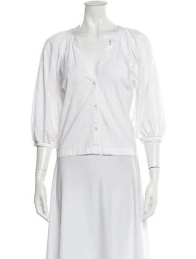 Pre-owned Staud V-neck Three-quarter Sleeve Blouse In White
