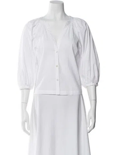 Pre-owned Staud V-neck Three-quarter Sleeve Blouse In White