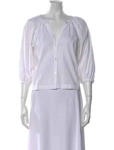 Pre-owned Staud V-neck Three-quarter Sleeve Blouse In White
