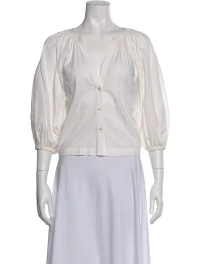 Pre-owned Staud V-neck Three-quarter Sleeve Blouse In White