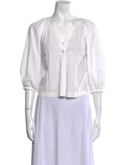 Pre-owned Staud V-neck Three-quarter Sleeve Blouse In White