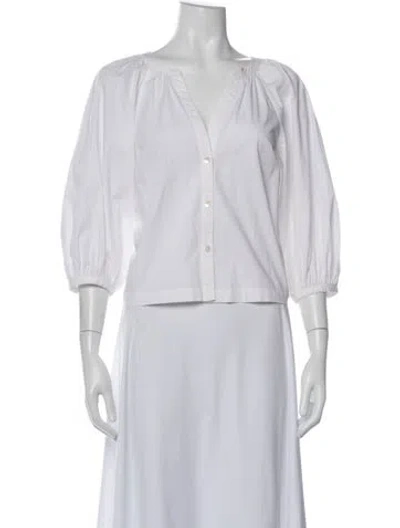 Pre-owned Staud V-neck Three-quarter Sleeve Blouse In White
