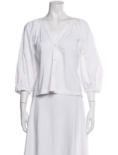 Pre-owned Staud V-neck Three-quarter Sleeve Blouse In White