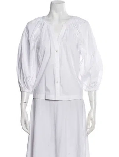Pre-owned Staud V-neck Three-quarter Sleeve Blouse In White