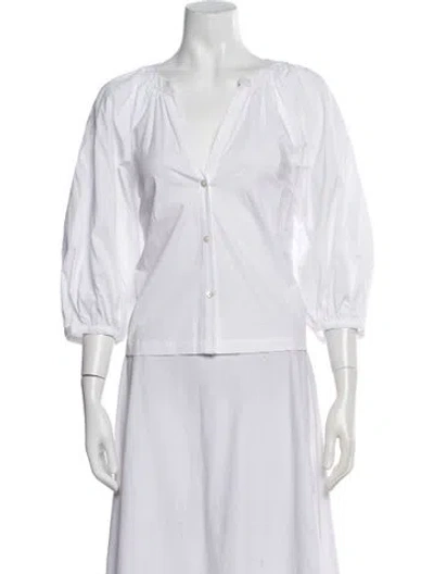 Pre-owned Staud V-neck Three-quarter Sleeve Blouse In White