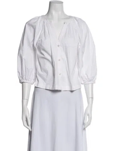 Pre-owned Staud V-neck Three-quarter Sleeve Blouse In White