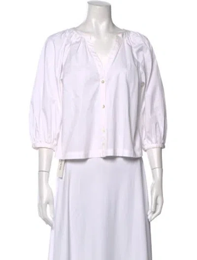 Pre-owned Staud V-neck Three-quarter Sleeve Blouse In White