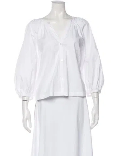 Pre-owned Staud V-neck Three-quarter Sleeve Blouse In White