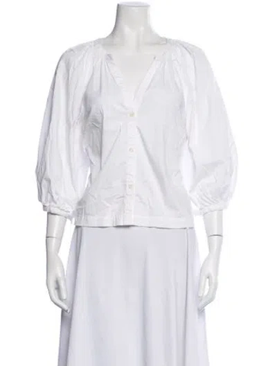 Pre-owned Staud V-neck Three-quarter Sleeve Blouse In White