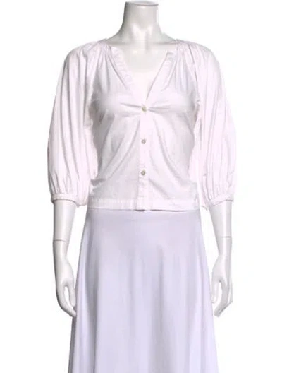 Pre-owned Staud V-neck Three-quarter Sleeve Blouse In White