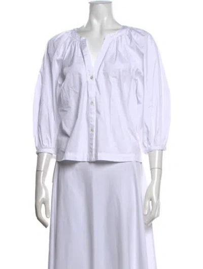 Pre-owned Staud V-neck Three-quarter Sleeve Blouse In White