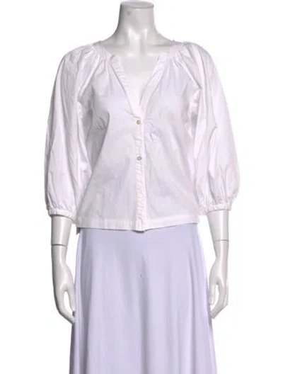 Pre-owned Staud V-neck Three-quarter Sleeve Blouse In White