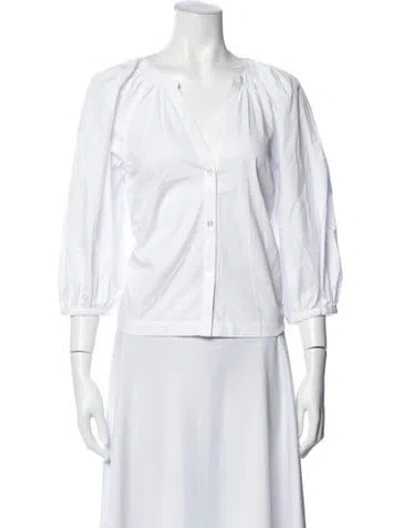 Pre-owned Staud V-neck Three-quarter Sleeve Blouse In White