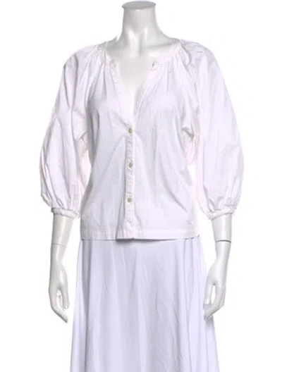 Pre-owned Staud V-neck Three-quarter Sleeve Blouse In White