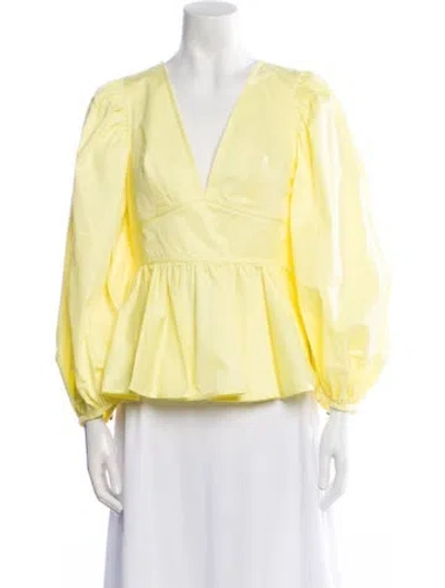 Pre-owned Staud V-neck Three-quarter Sleeve Blouse In Yellow