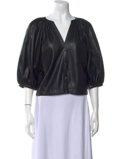 Pre-owned Staud V-neck Three-quarter Sleeve Crop Top In Black