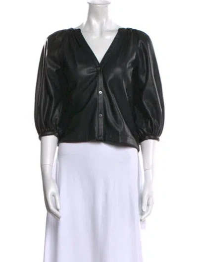 Pre-owned Staud V-neck Three-quarter Sleeve Crop Top In Black