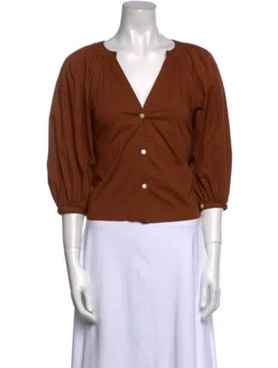 Pre-owned Staud V-neck Three-quarter Sleeve Crop Top In Brown