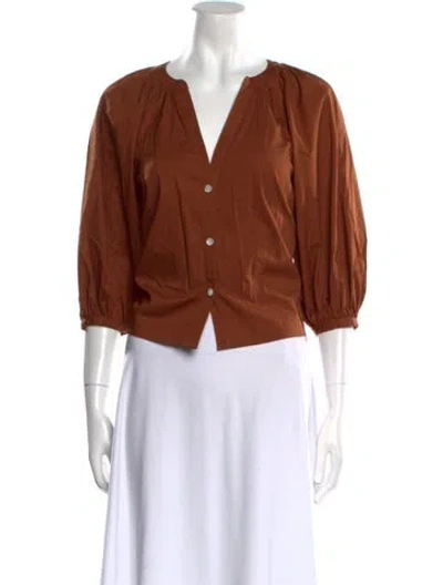 Pre-owned Staud V-neck Three-quarter Sleeve Crop Top In Brown