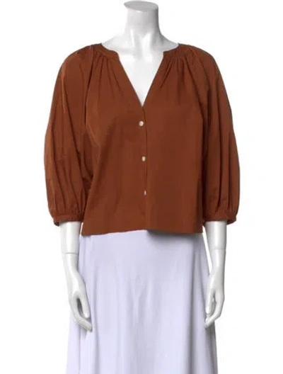 Pre-owned Staud V-neck Three-quarter Sleeve Crop Top In Brown
