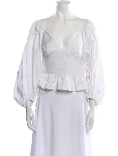 Pre-owned Staud V-neck Three-quarter Sleeve Crop Top W/ Tags In White