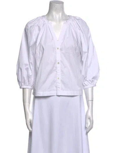 Pre-owned Staud V-neck Three-quarter Sleeve Crop Top W/ Tags In White