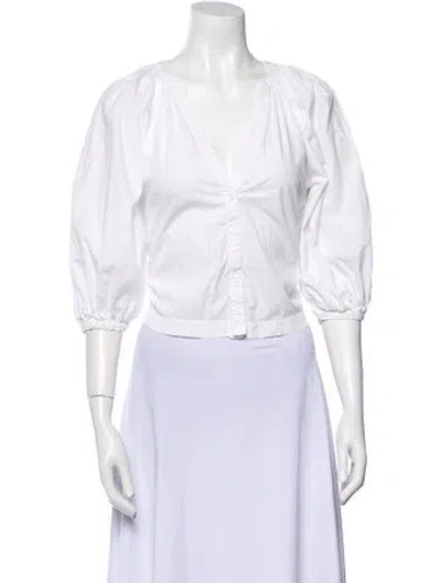 Pre-owned Staud V-neck Three-quarter Sleeve Crop Top In White